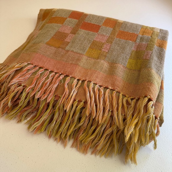 Neeru Kumar Pavo SF Throw Blanket Wool Silk Made in India Orange Yellow Decor - Picture 1 of 12